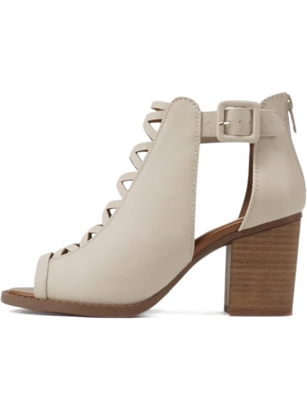 Women's Dark Nude Pu Open Toe Crisscross Strap Back Zipper High Heels Sandals